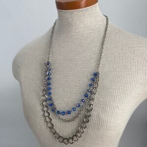 Silvertone blue beaded chain layered necklace